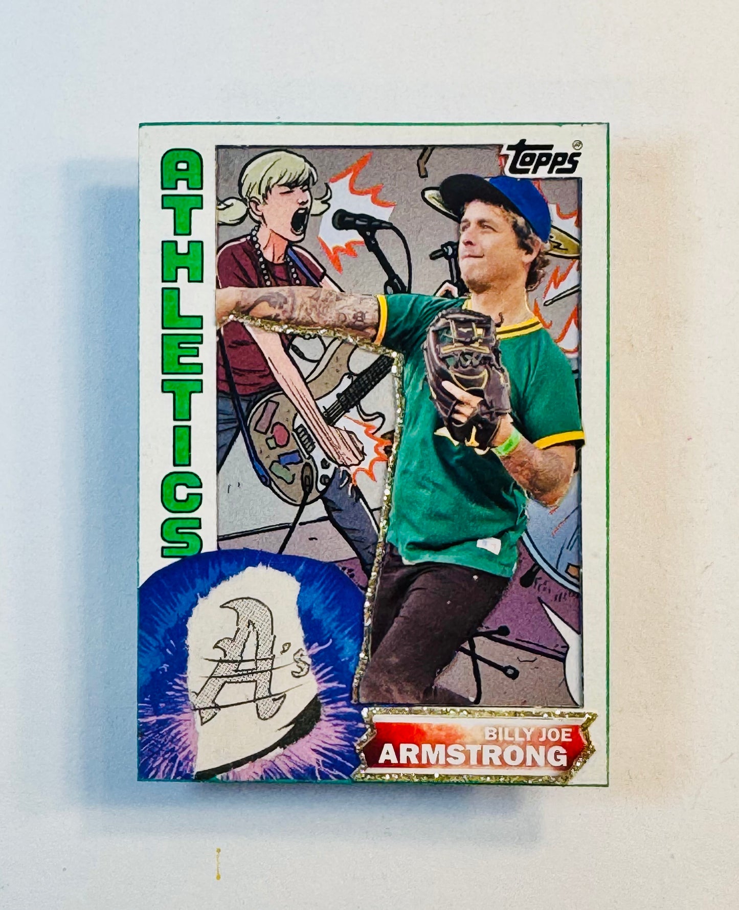 Art trading card (“Green Daze” Billy Joe Armstrong 1/1) Oakland Athletics MLB Green Day Baseball