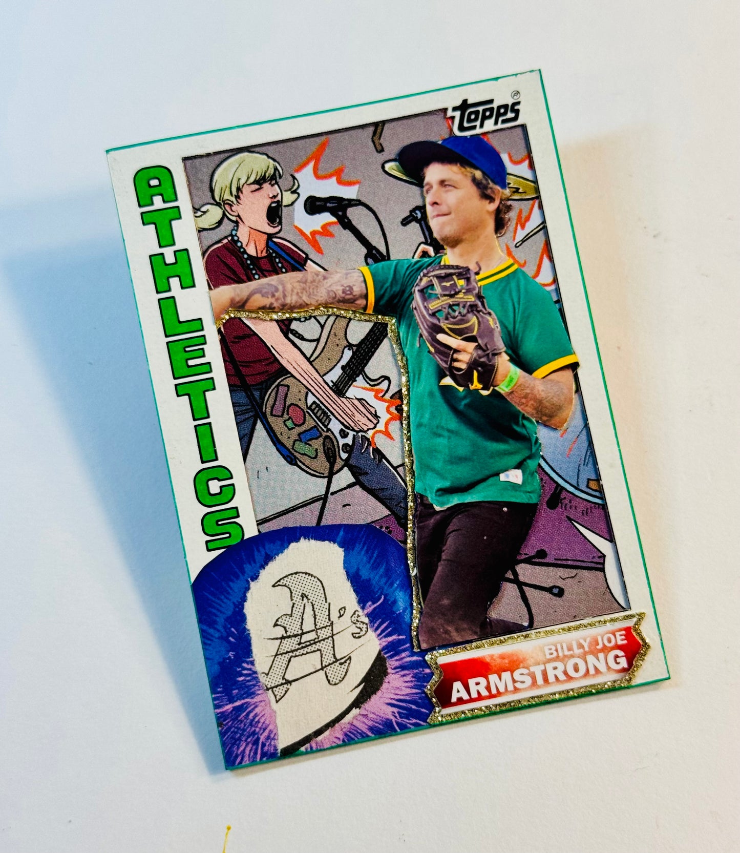 Art trading card (“Green Daze” Billy Joe Armstrong 1/1) Oakland Athletics MLB Green Day Baseball