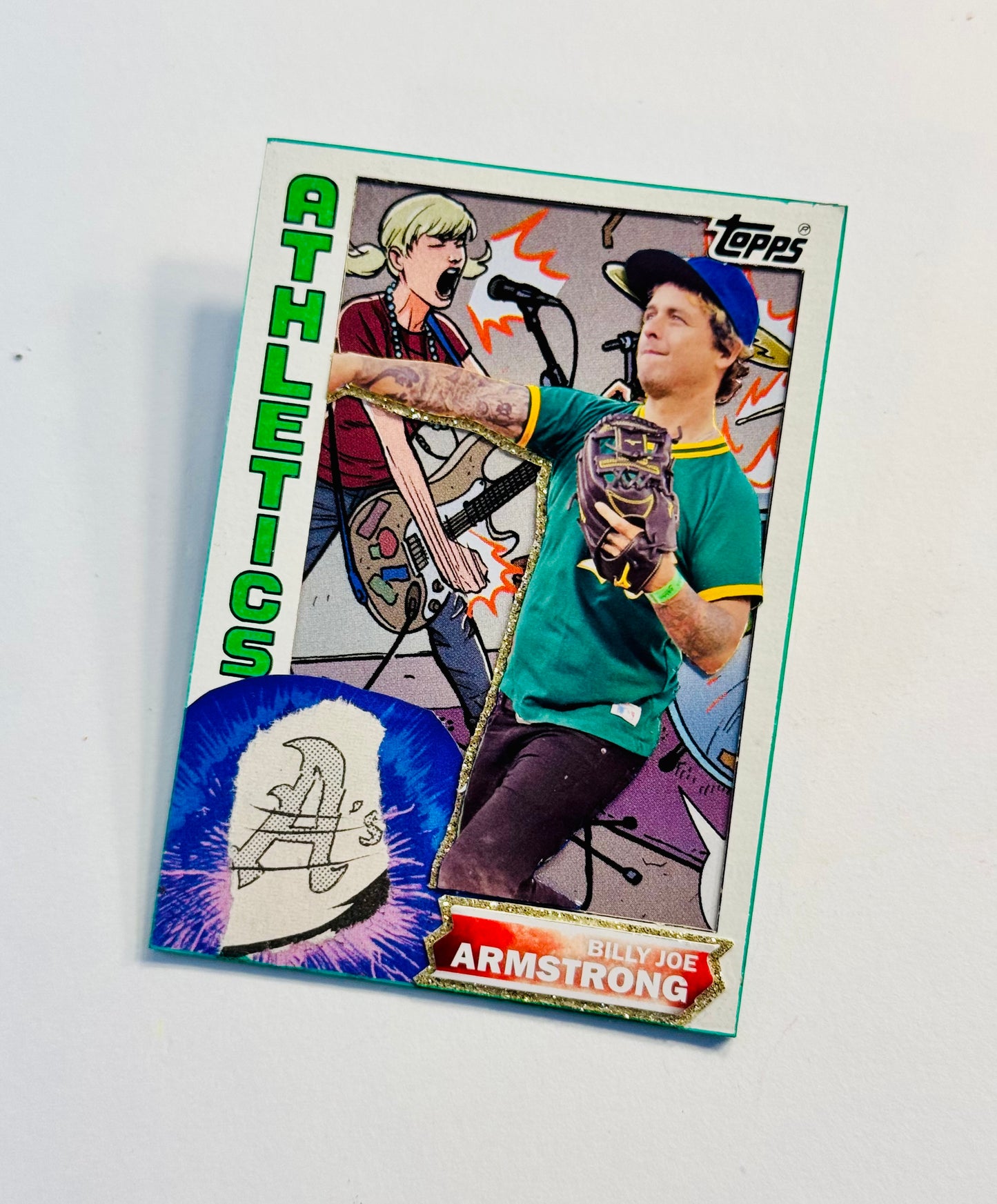 Art trading card (“Green Daze” Billy Joe Armstrong 1/1) Oakland Athletics MLB Green Day Baseball