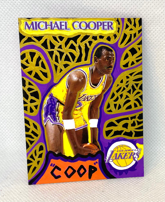 Art trading card (“Hoops/Painted: Coop” Michael Cooper 1/1 Los Angeles Lakers NBA)