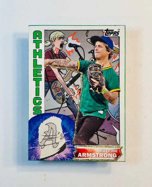 Art trading card (“Green Daze” Billy Joe Armstrong 1/1) Oakland Athletics MLB Green Day Baseball
