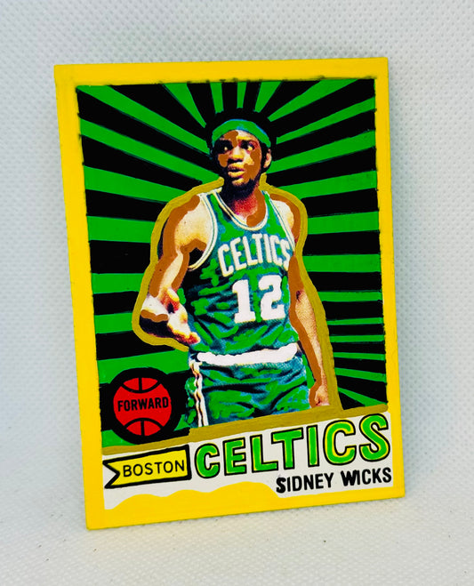 Art trading card (“Hoops/Painted: Sidney Wicks” Sidney Wicks 1/1 Boston Celtics NBA)