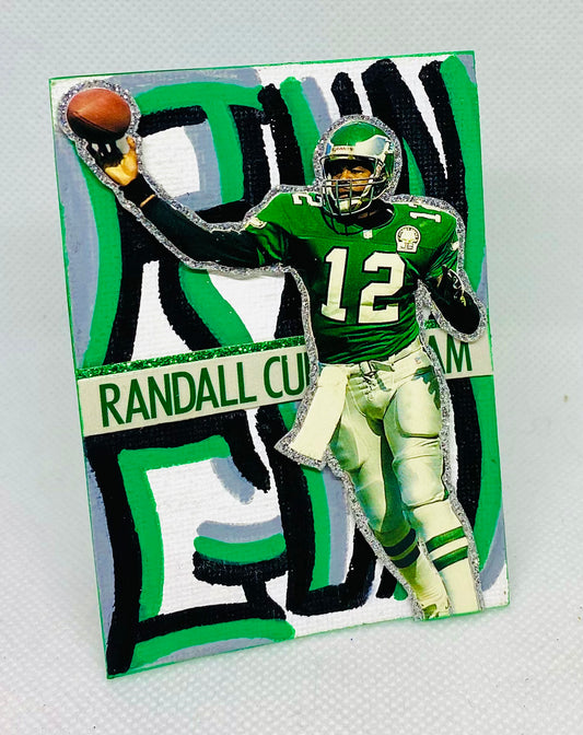 Art trading card (“Run & Gun” Randall Cunningham 1/1 Philadelphia Eagles NFL)