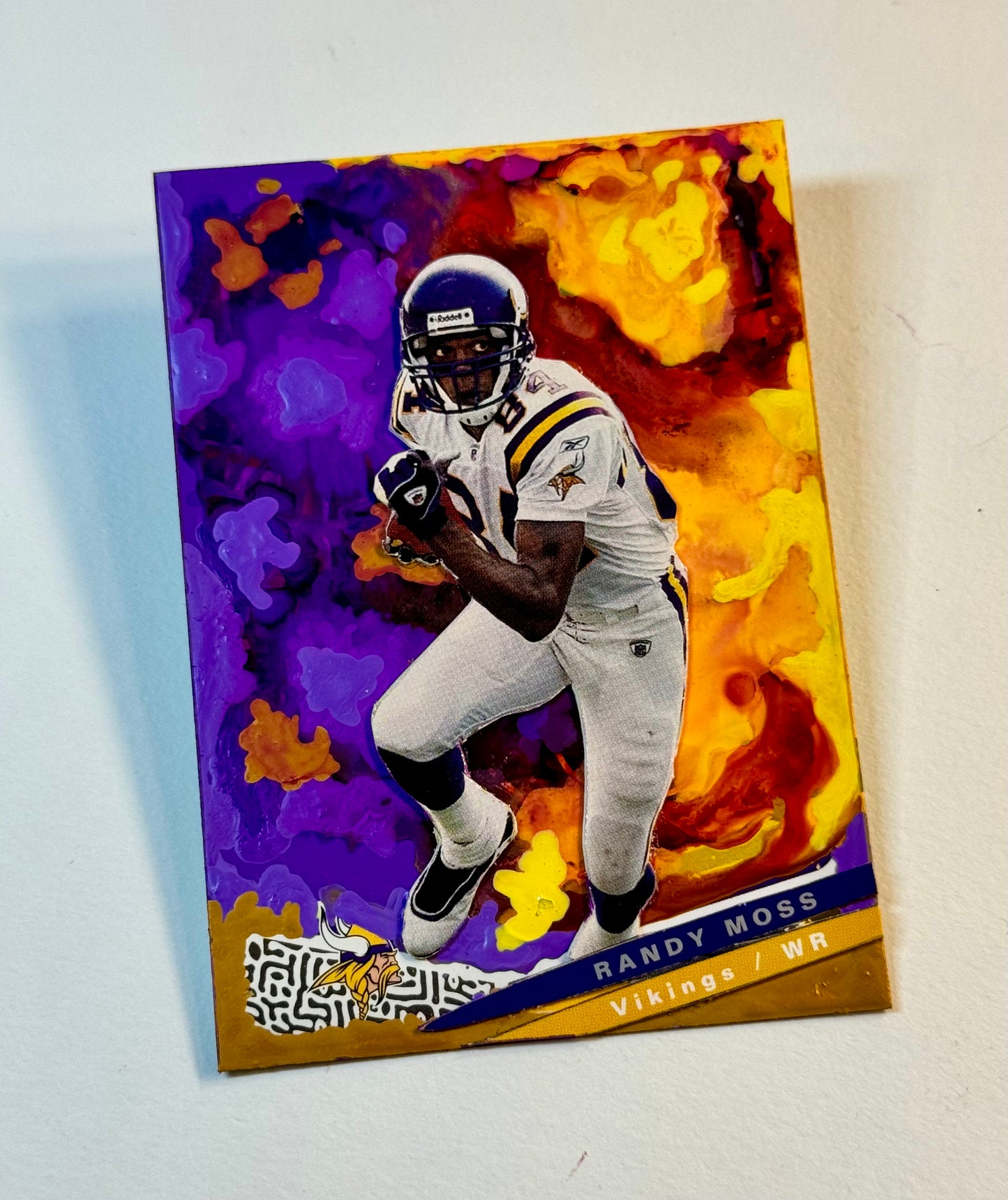 Art trading card (“Golden Hands” Randy Moss 1/1 NFL football Minnesota Vikings)