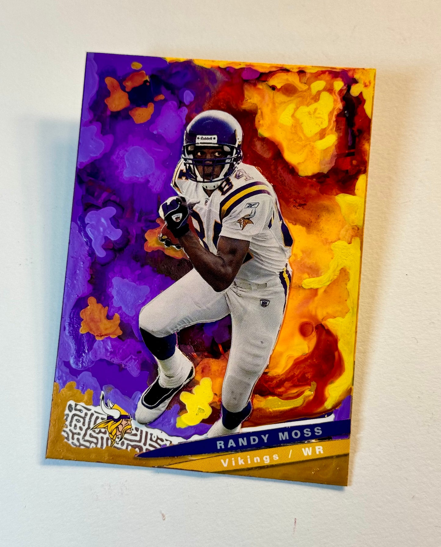 Art trading card (“Golden Hands” Randy Moss 1/1 NFL football Minnesota Vikings)