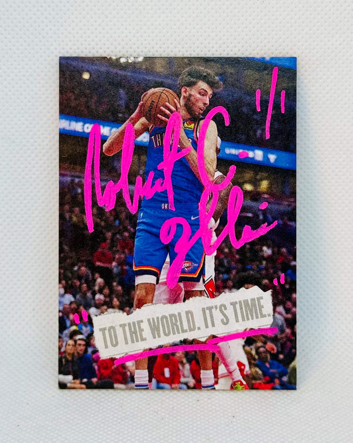 Art trading card (“To The World. It’s Time.” Chet Holmgren 1/1 Oklahoma City Thunder NBA)