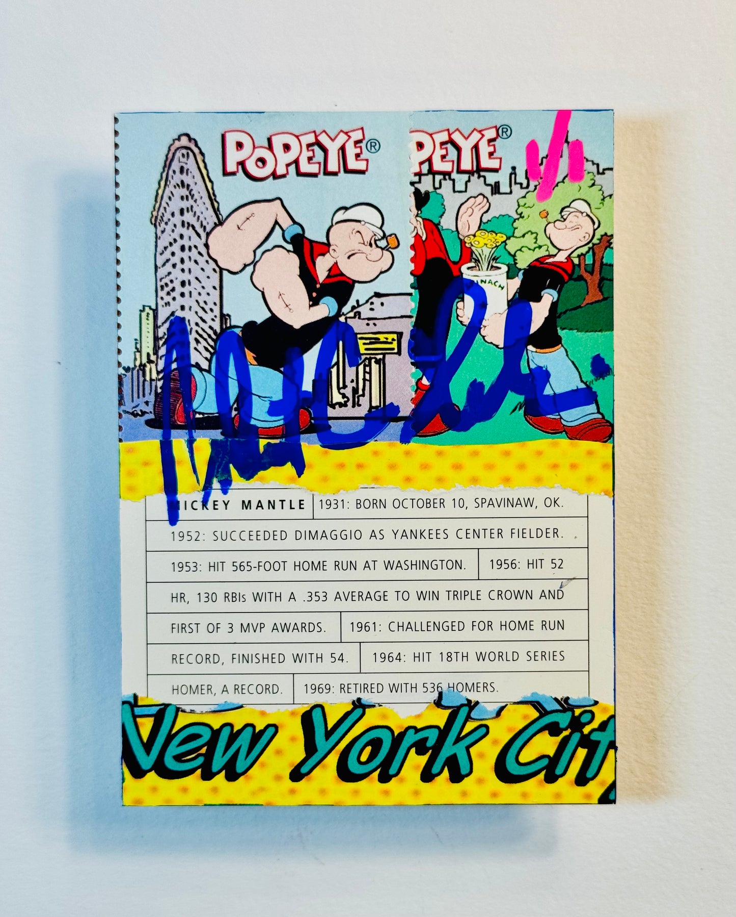 Art trading card (“Mantle” Mickey Mantle Popeye NYC 1/1) MLB New York Yankees New York City